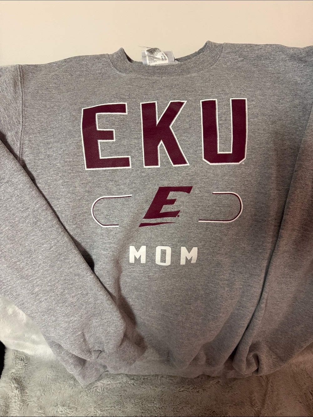 Champion Gray Crewneck Sweatshirt with Blue and Red Logo